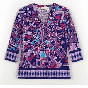 Chico's Geometric Paisley Print Top in Purple and Pink